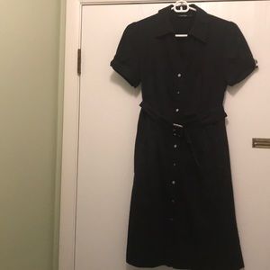 Black shirt dress w/ belt, Flattering. Work dress